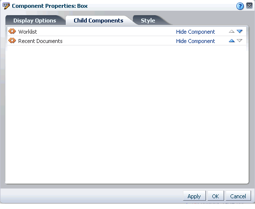 Child Components tab in Box Component Properties dialog