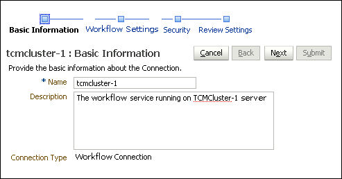 BPEL Connection Basic Information page