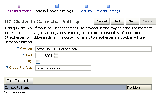 BPEL Connection BPEL Settings page