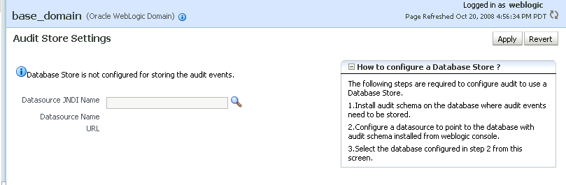 Audit store configuration