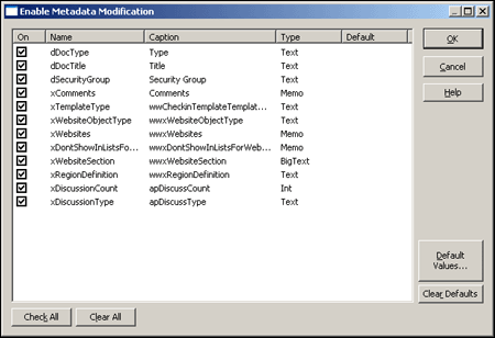 Enable Metadata Verification dialog box