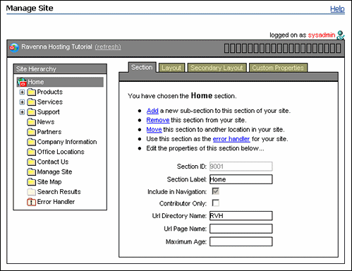 Manage Site Page