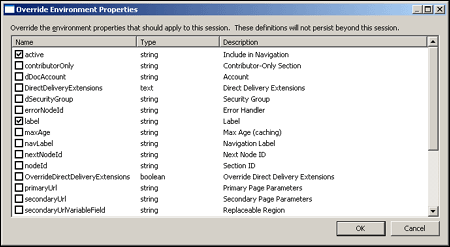 Override Element Properties dialog box