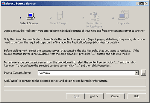 Select Source Server Replicator Dialog