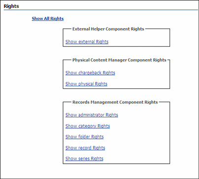 A screen depicting assigned URM rights.