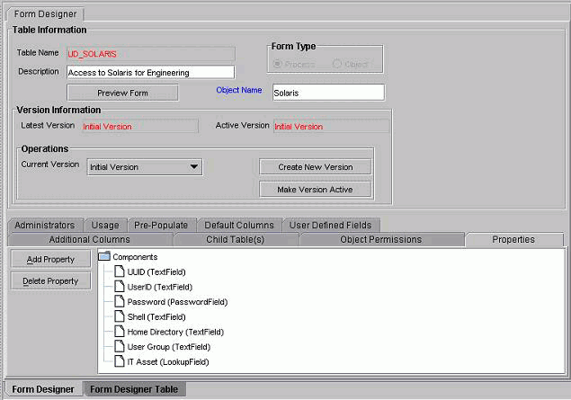 Properties Tab of the Form Designer Form