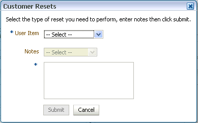 The customer reset dialog is shown.