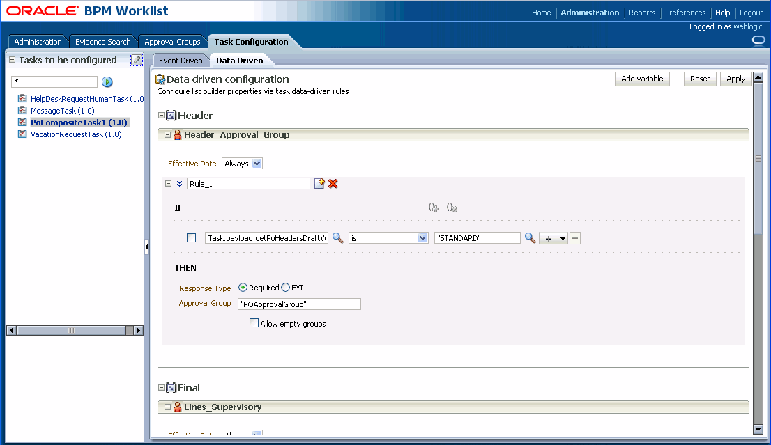 Task Configuration: Data Driven, Edit Mode (1)