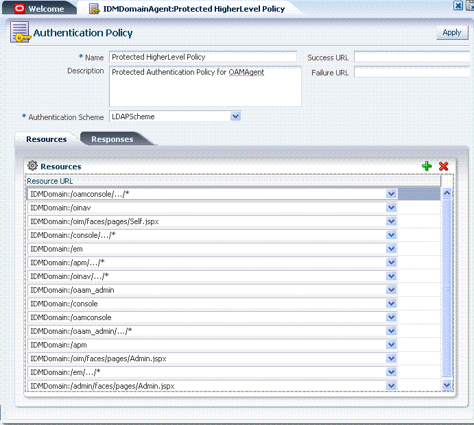 Authentication Policy and Resources Page