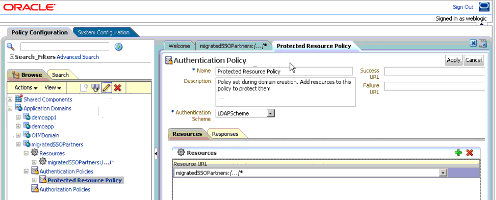 Authentication Policy in migratedSSOPartners Domain