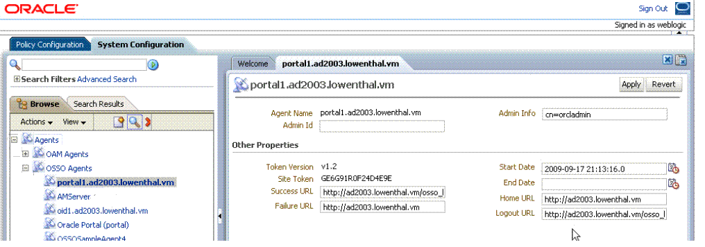 OSSO Agent Configuration Named for One Application