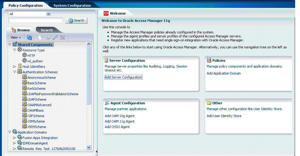 Policy Configuration Tab with Categories