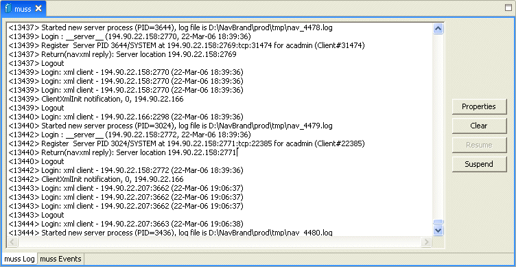 Runtime logs, selected from tabs at the bottom of the pane.