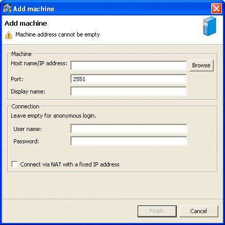 The Add Machine screen, used to define new machines