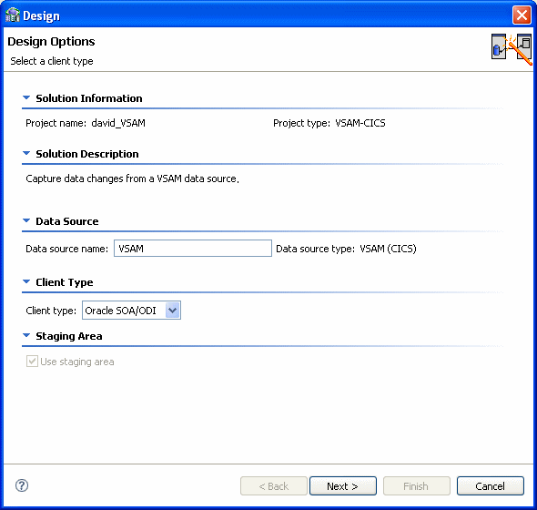 This image shows the Design Wizard Design Options.