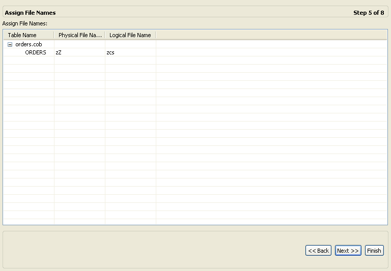 The Assign Index File Names screen.