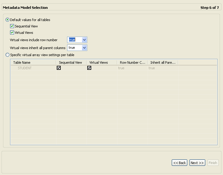 The image shows the Metadata Model Selection screen.