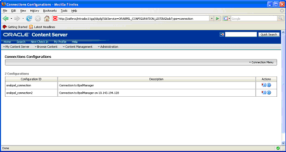 Connections Configuration page