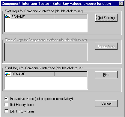 Component Interface Tester dialog box