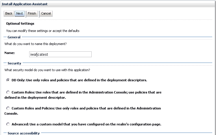 Optional Settings page