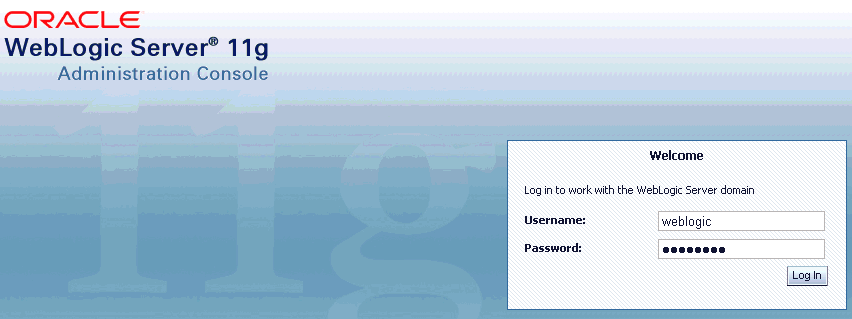 Oracle WebLogic Server Administration Console logon page
