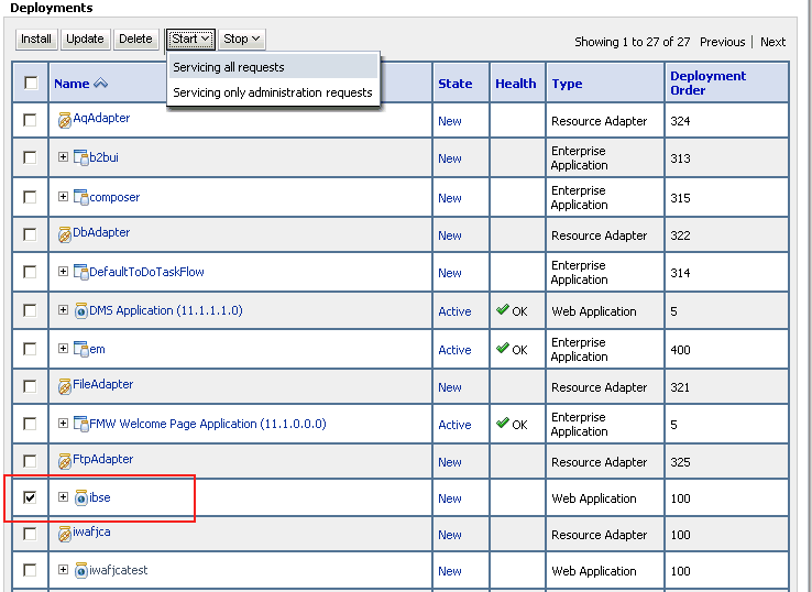 Deployments page