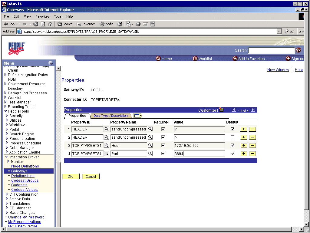 Properties pane for TCPIPTARGET84