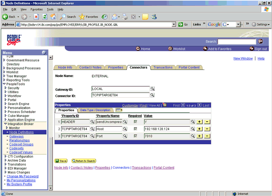 Properties pane for TCPIPTARGET84