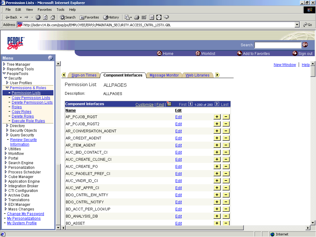 Component Interfaces tab