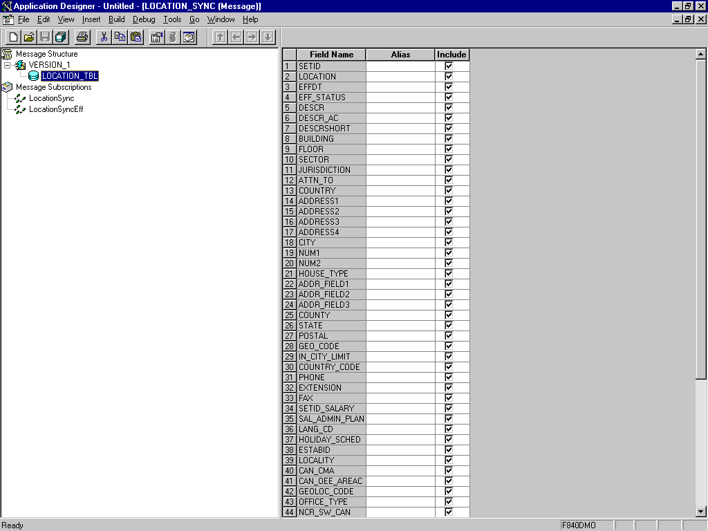 Fields included in the message