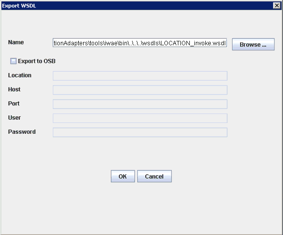 Export WSDL dialog box