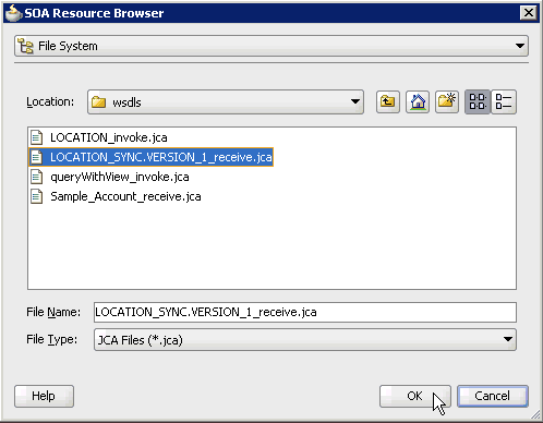 SOA Resource Browser dialog box