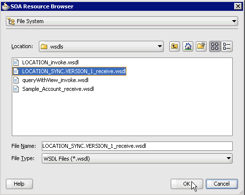 SOA Resource Browser dialog box