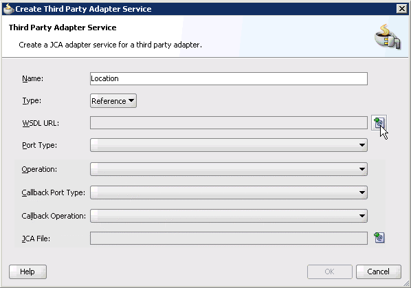 Create Third Party Adapter Service dialog box