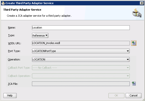 Create Third Party Adapter Service dialog box