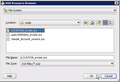 SOA Resource Browser dialog box