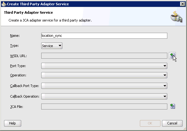 Create Third Party Adapter Service dialog box