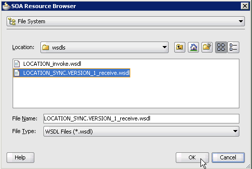 SOA Resource Browser dialog box