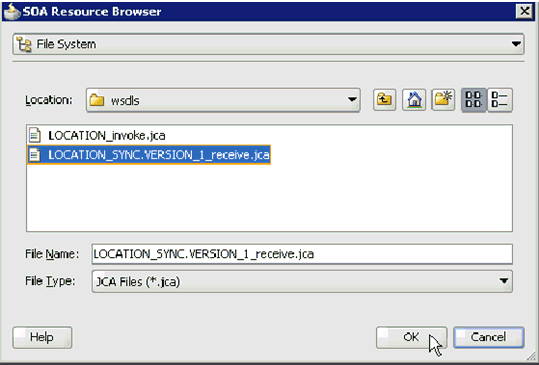 SOA Resource Browser dialog box