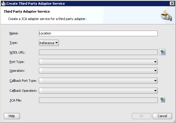 Create Third Party Adapter Service dialog box