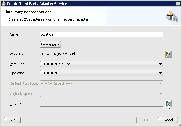 Create Third Party Adapter Service dialog box