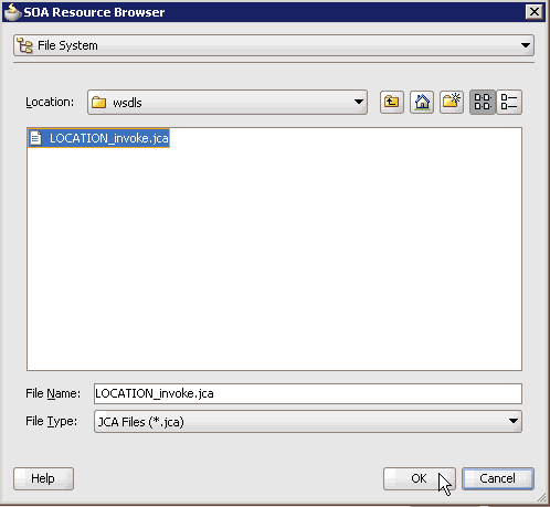 SOA Resource Browser dialog box