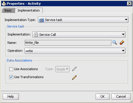 Properties - ServiceTask1 dialog