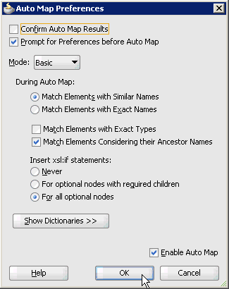 Auto Map Preferences dialog