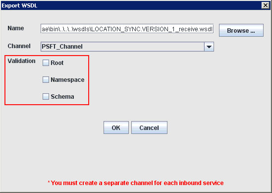 Export WSDL dialog box