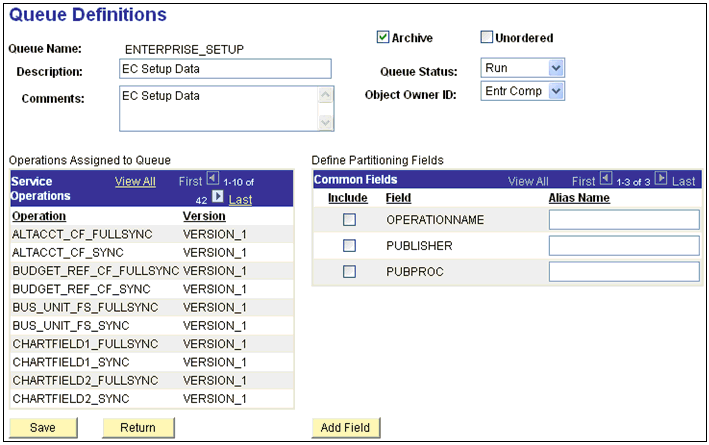 Queue Definitions pane