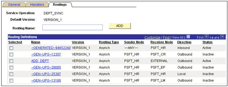 Routings tab