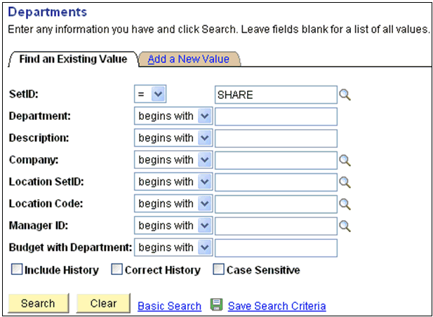 Departments pane