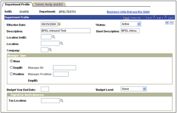 Department Profile tab