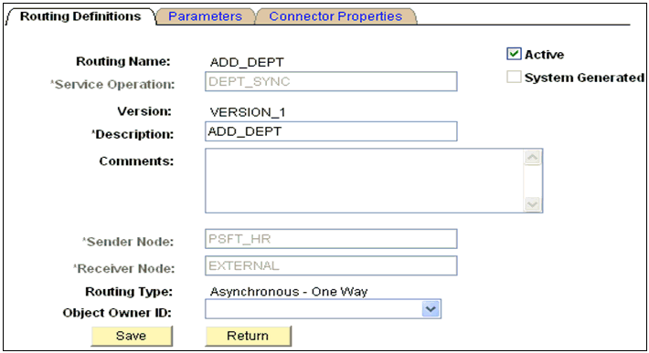 Routing Definitions tab